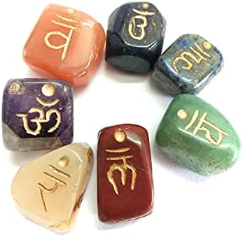Jet Chakra Set Tumbled Sanskrit Engraved Handcrfted Chakra Balancing Massage Crystal Healing Meditation Spiritual Energy Massage