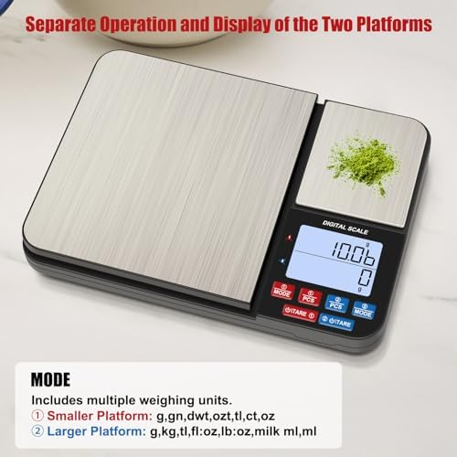 22lb Dual Platform Digital Kitchen Scale, Diyife® Stainless Steel Food Scale with 22lb and 17.6oz Precision Capacity (0.01oz/0.001oz), 7 Units, Tare, Multifunctional for Baking Cooking Food Weighing