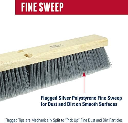 Weiler 42098 36" Fine Sweep Floor Brush, Flagged Silver Polystyrene Fill, Includes Brace