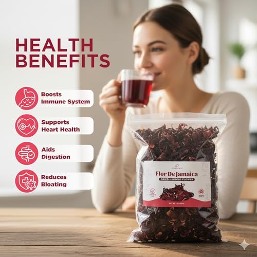 Organic Dried Hibiscus Flowers - 1 Lb | Whole Flor De Jamaica Petals For Loose Tea, Agua Fresca & Herbal Infusions | Organic Hibiscus Tea Loose Leaf - Caffeine-free, No Additives, Non-GMO, Gluten Free