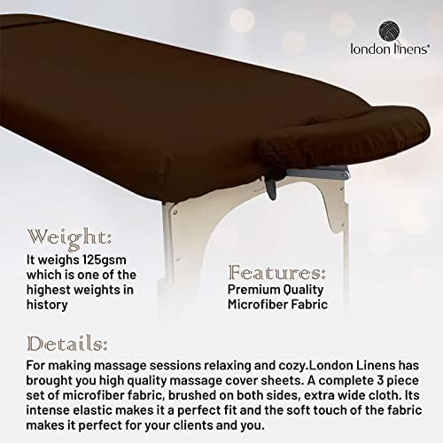 LONDON LINENS Soft Microfiber 3-Piece Massage Table Sheets - Super Lightweight, Stain and Wrinkle Resistant - Includes Table Cover, Fitted Sheet, and Face Rest Cover (Mocha)