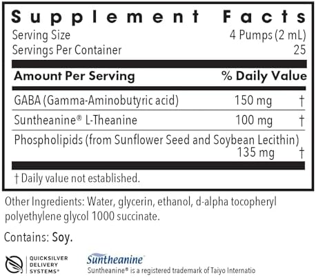Allergy Research Group Liposomal Zen - L-Theanine Liquid Supplement, GABA Calming Support, Sleep Liposomal, Day or Night, Sunflower Phospholipids, Fast-Acting Zen Formula - 1.7 Fl Oz