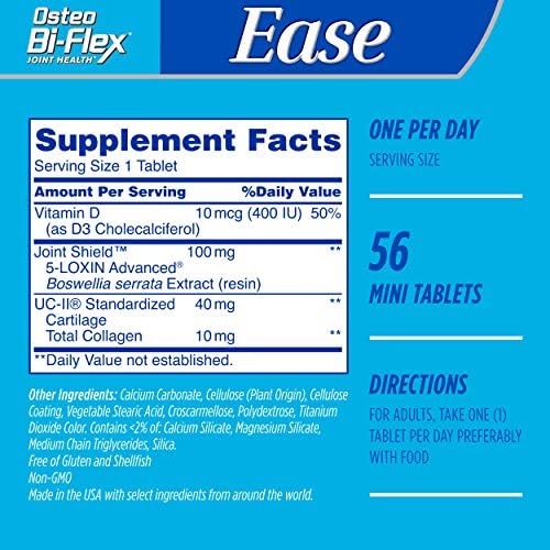Osteo Bi-Flex Ease Mini Tablet Triple Action UC-II Collagen Supplement with Vitamin D, Improve Joint Function, Strength, Flexibility, Mobility 28 Mini Tabs, 2 Pack