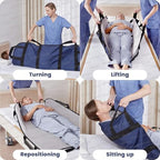 NIHAO Bed Positioning Pad 43" x 36" with 8 Reinforced Handles & Pockets, Comfortable Flannel Transfer Sheet for Turning, Lifting & Repositioning Multipurpose Repositioning Pad, Navy Blue
