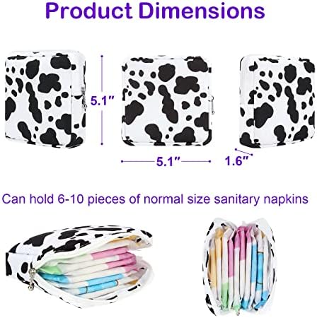 Desing Wish Sanitary Pad Storage Bag Portable Period Bag for Teen Pads/Sanitary Napkins/Small Tampons, Sanitary Napkin Storage Bag First Period Gifts for Teen Girls (Cow)