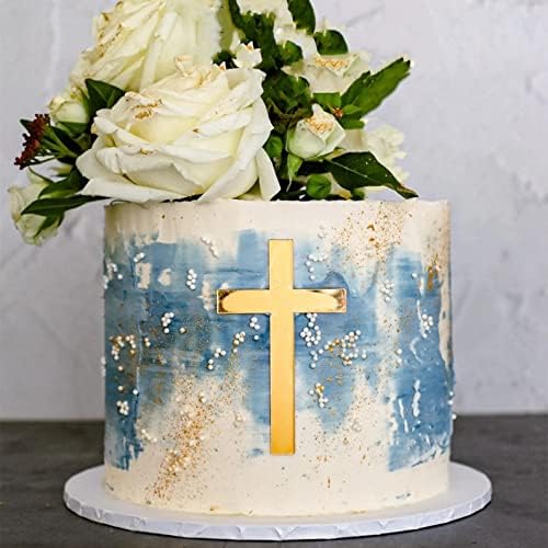 16pcs of Acrylic Cross Cake Topper, Cross Cake Charm for Baptism, Christening, Holy Communion Cake (6'', Gold Mirror)