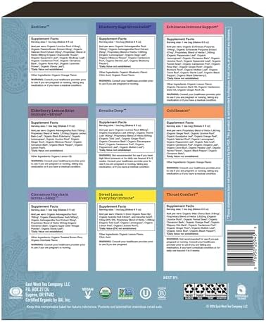 Organic Sampler Gift Box-5 Tea Bags per Flavor (45 Tea Bags)-Delicious Wellness Immunity Teas-9 Herbal Teas-Caffeine-Free Tea Variety Pack-Tea Gift Set