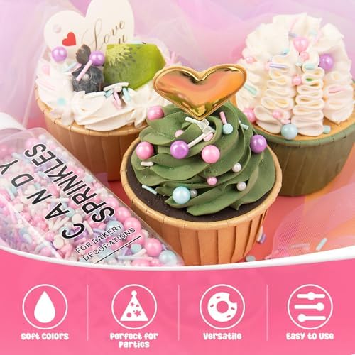 Sprinkles for Cake Decorating, 5.3Oz Pink Purple Blue and White Pearl Confetti Jimmies Mix Pastel Sprinkles for Cake Ice Cream Cupcakes Baking Topping
