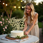 Kaoenla Happily Ever After Cake Topper-Gold Glitter Cake Topper for Wedding,Engagement,Bridal Shower, Vow Renewal,Anniversary Party Decoration Supplies （Golden Love）
