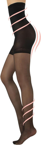 CALZITALY High Waist Tights Tummy Control Top - 20 Denier Shaping Pantyhose, Sheer Shaping Tights for Women All Day Use