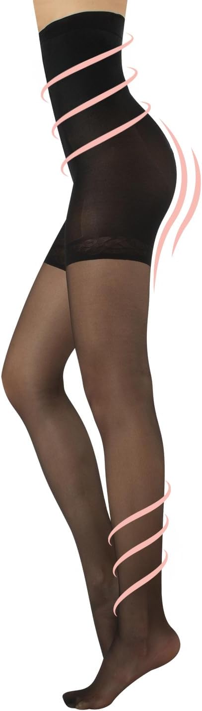 CALZITALY High Waist Tights Tummy Control Top - 20 Denier Shaping Pantyhose, Sheer Shaping Tights for Women All Day Use