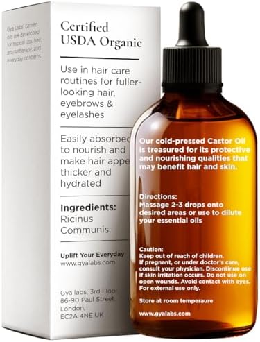 Gya Labs USDA Organic Castor Oil - 1.69 Fl Oz - Carrier Oil for Hair, Skin, Face, Scalp & Body Massage