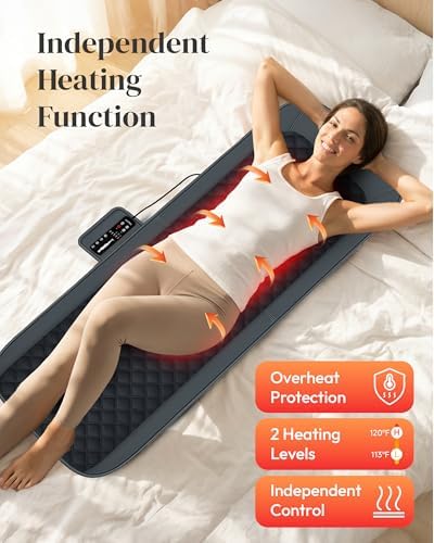 Heycool Full Body Massage Mat with Heat [2026 Upgraded], 10-Motor Vibration Massage Pad for Chair Bed Sofa, 2 Heat Levels, 5 Massage Modes, Foldable Memory Foam Back Massager for Home Office