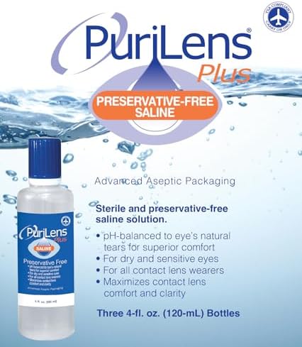 Purilens Plus Preservative-Free Contact Lens Saline 120ml (4 fl. oz.) 3 Pack