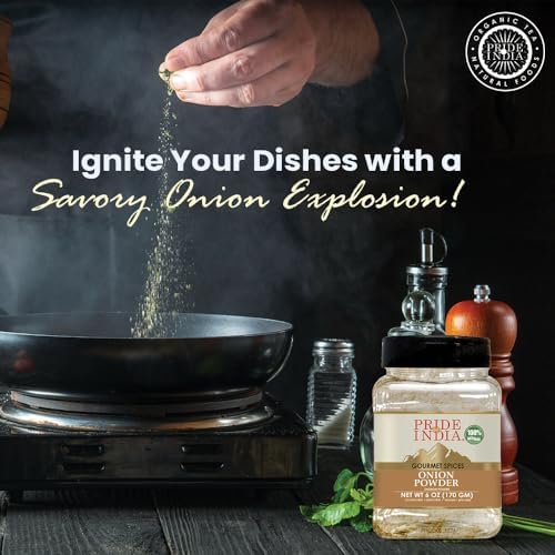 Pride Of India – Onion Fine Ground – Gourmet Spice for Cooking – Pantry Essential – Adds Flavor to Sauces/Dips/Rubs/Marinades – Easy to Store – 7 oz. Medium Dual Sifter Jar