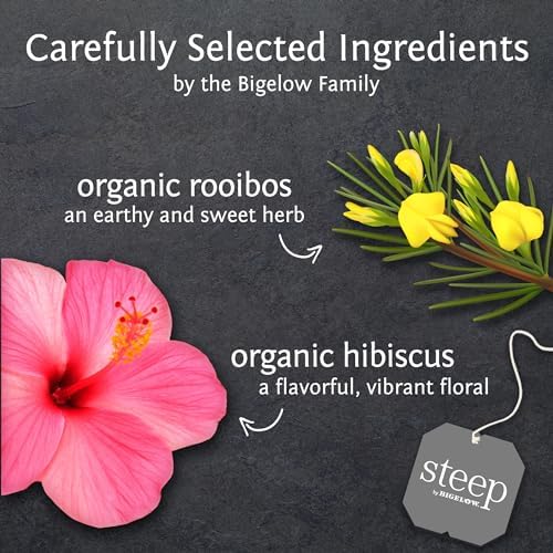 steep by Bigelow Organic Rooibos Hibiscus Herbal Tea, Caffeine Free, 20 Count (Pack of 6), 120 Total Tea Bags