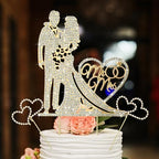 3 Pack Wedding Cake Topper Mr and Mrs, Rhinestone Bride and Groom Cake Topper Gold, Crystal Diamond Wedding Decoration for Engagement, Anniversary, Bridal Shower