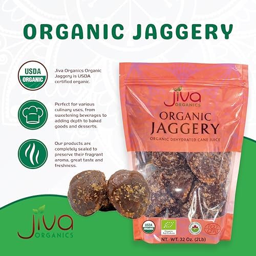 Jiva Organics Jaggery Whole 2 LB (908g) | Gur, Panela | Unrefined Natural Cane Sugar | No Chemicals, No Preservatives