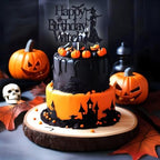 Happy Birthday Witch Cake Topper, Hocus Pocus Theme Birthday Cake Decor,Halloween Birthday Party Decorations Supplies for Girls Women, Black Glitter