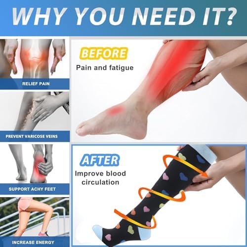Compression Socks for Women Men, Funny Colorful Fun Socks, Best Support Knee High Long Graduated Travel Athletics Sock