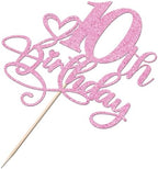 Happy 10th Birthday Cake Topper，Anniversary Party/Boy or Girl Ten Year Old Birthday Party Supplies Pink Glitter