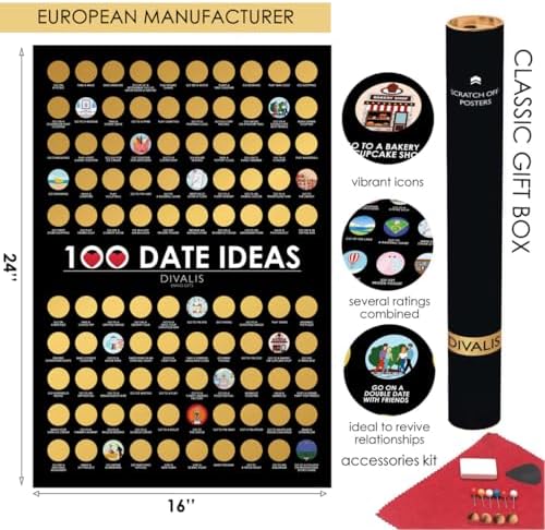 100 Dates Scratch off Bucket List Poster - Large Scratching Poster for Adventure Couple - Things to Do Bucket List for Couple - Things to Do Scratchable List - Motivational Achievements Checklist