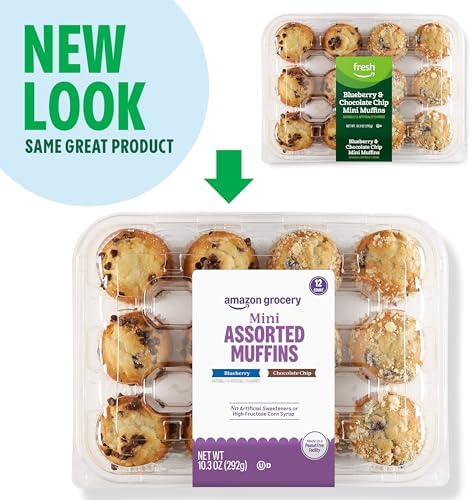 Amazon Grocery, Mini Assorted Blueberry & Chocolate Chip Muffins, 10.3 Oz, 12 Ct, Frozen
