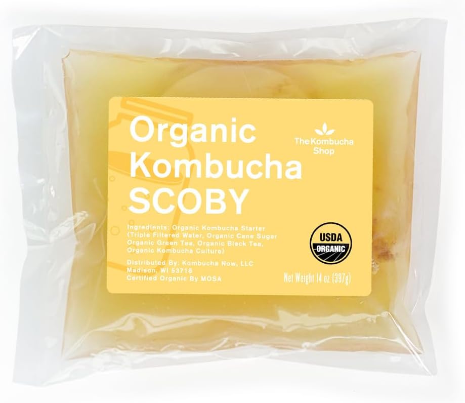 100% Organic SCOBY Kombucha Starter Kit - 100% Guaranteed to Brew - Fresh, Live Culture with Starter Liquid - The Kombucha Shop