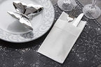 White Linen Feel Disposable Dinner Napkins with Pocket, Prefolded Cloth-Like Paper Napkins with Built-In Silverware & Flatware Pocket, 50 Pack – Wedding & Event Table Napkins