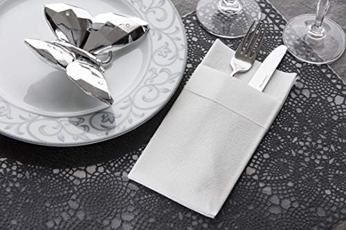 White Linen Feel Disposable Dinner Napkins with Pocket, Prefolded Cloth-Like Paper Napkins with Built-In Silverware & Flatware Pocket, 50 Pack – Wedding & Event Table Napkins