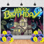 Bulk Button Birthday Photography Backdrop 5x3ft Photo Background Black Cat Happy Birthday Banner for Horror Movie Party Supplies Decorations(5x3ft)