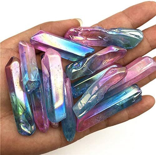 50g Electroplated Blue and Pink Titanium Aura Lemurian Crystal Wand Point Healing Crystal Stone Natural Stones and Minerals (Size : 50 Grams)