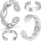 9X Copper Rings for Women, with Powerful Magnets, Adjustable Solid Pure Copper (Silver Matte & Fishtail)