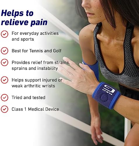 Neo-G Wrist Band - Support For Joint Pain, Arthritis, Sprains, Strains, Instability, Sports, Golf, Tennis, Basketball - Adjustable Compression - Class 1 Medical Device - One Size - Blue