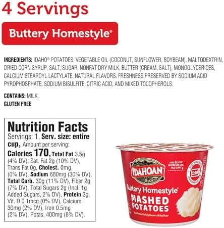 Idahoan Buttery Homestyle Mashed Potatoes Cup, 1.5oz (Pack of 24)