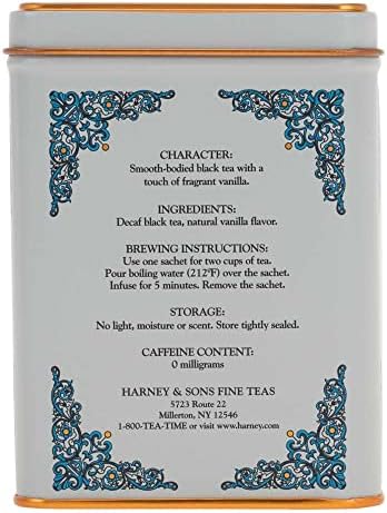 Harney & Sons Tea Decaffeinated, Great Present Idea, Vanilla Comoro, 1.4 oz Tin (20 Sachets)