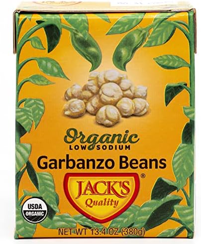 Jack's Organic Chickpeas Garbanzo Beans 13.4 oz. | Packed with Protein and Fiber, Heart Healthy, Low Sodium & Non GMO | (8-PACK)