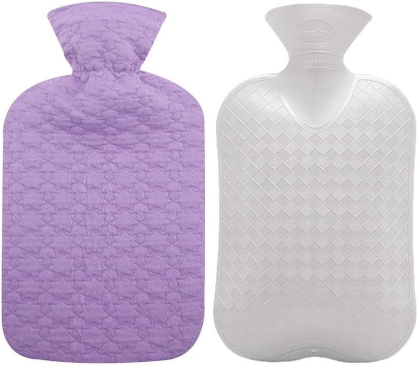 Fashy Hot Water Bottle with Quilted Cotton Purple Cover (2L, 67oz) – Made in Germany