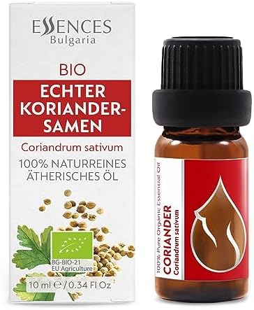 Essences Bulgaria Organic Coriander Essential Oil 1/3 Fl Oz | 10ml | Coriandrum sativum | 100% Pure and Natural | Undiluted | Therapeutic Grade | Family Owned Farm | Steam-Distilled | Non-GMO | Vegan
