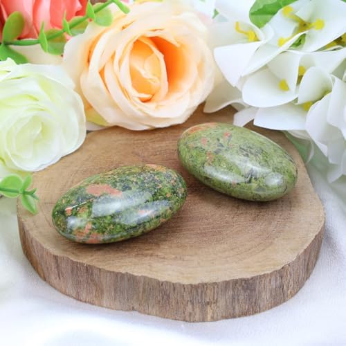 MAIBAOTA 2.4" Large Unakite Crystal Stone Polished Palm Stone Healing Crystals 0.7" Thick Natural Reiki Gemstone Worry Stone Energy Balancing Anxiety Stress Relief Meditation 1 Pc
