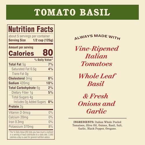 Rao's Homemade Tomato Basil Sauce, 24 oz, Tomato Sauce, All Purpose, Keto Friendly Pasta Sauce, Premium Quality, Tomatoes from Italy and Basil