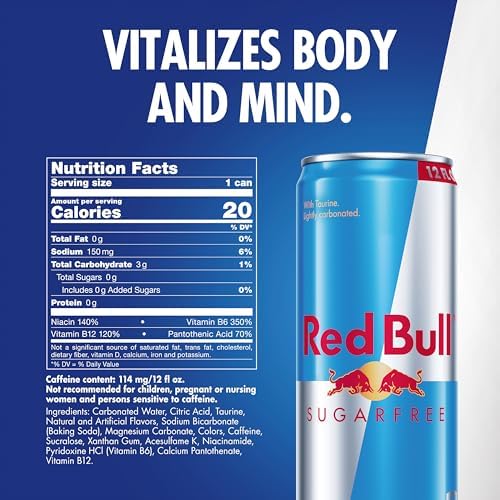 Red Bull Energy Drink Sugar Free 4 Pack 12 Fl Oz, Sugarfree