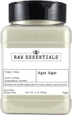 Raw Essentials Agar Agar Powder – 8 oz Bottle – Vegan, Gluten-Free, Non-GMO – Tasteless Gelatin Substitute & Thickening Agent – Ideal for Sauces, Desserts, Candy, Jams, and More