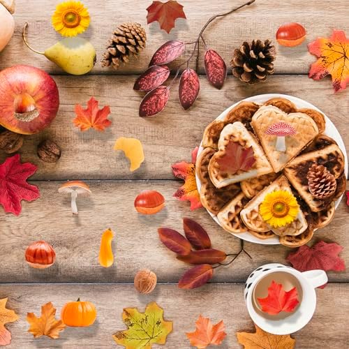 66PCS Edible Fall Leaves Cupcake Toppers Wafer Paper Autumn Maple Leaves Cake Decorations Edible Ginkgo Leaf Acorn Cupcake Picks for Autumn Thanksgiving Party Birthday Decor Supplies