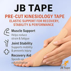 JB Tape Kinesiology Tape – 80 Precut 10-Inch Strips – Beige – Elastic, Latex-Free, Water Resistant – Athletic Muscle & Joint Support – 4 Rolls