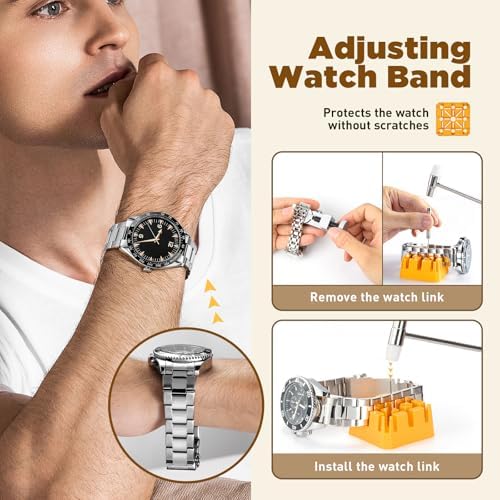 【Combination Version】Eventronic Watch Repair Tool Kit + Watch Press Tool, Professional Watch Link Removal Kit, Spring Bar Tool Set, Watch Band Tool, Watch Battery Replacement Tool Kit, Watch Band Tool