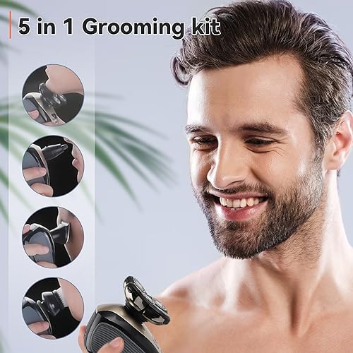 5 in 1 Head Shavers for Bald Men, Skull Head Shaver with Rechargeable Battery, Electric Razor, Hair Clippers, Nose Hair Trimmer, Cleaning Brush, Hair Manager, Idea Gift for Men(Brown)