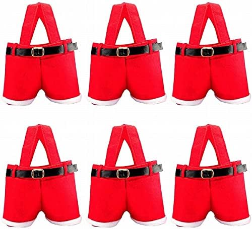 Homecube Christmas Candy Bag Santa Pants Gift and Treat Bags with Handle Portable Candy Gift Baskets Gift Wrap for Wedding, Pack of 6(7" L x 8.5" H)