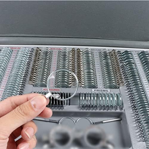 NICHOY 266 Pcs Optical Trial Lens Set,Optometry Kit Metal Rim,Aluminum Case Ophthalmic Lenses,Password Metal Packing Box,Large Aperture Optometry Box(Color:Sliver,Size:a Set)