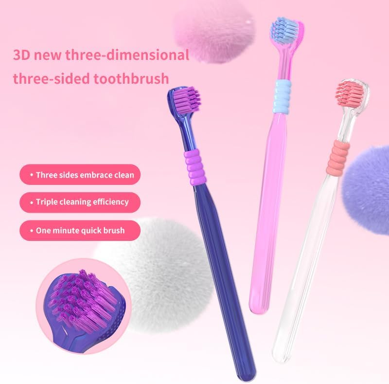 3 Sided Toothbrush with Soft bristles for Adults, fine bristles for Couples, Pregnant Women, Family Pack, Gum Protection, Tongue Cleaning, Three-Head Toothbrush Three-Piece Set